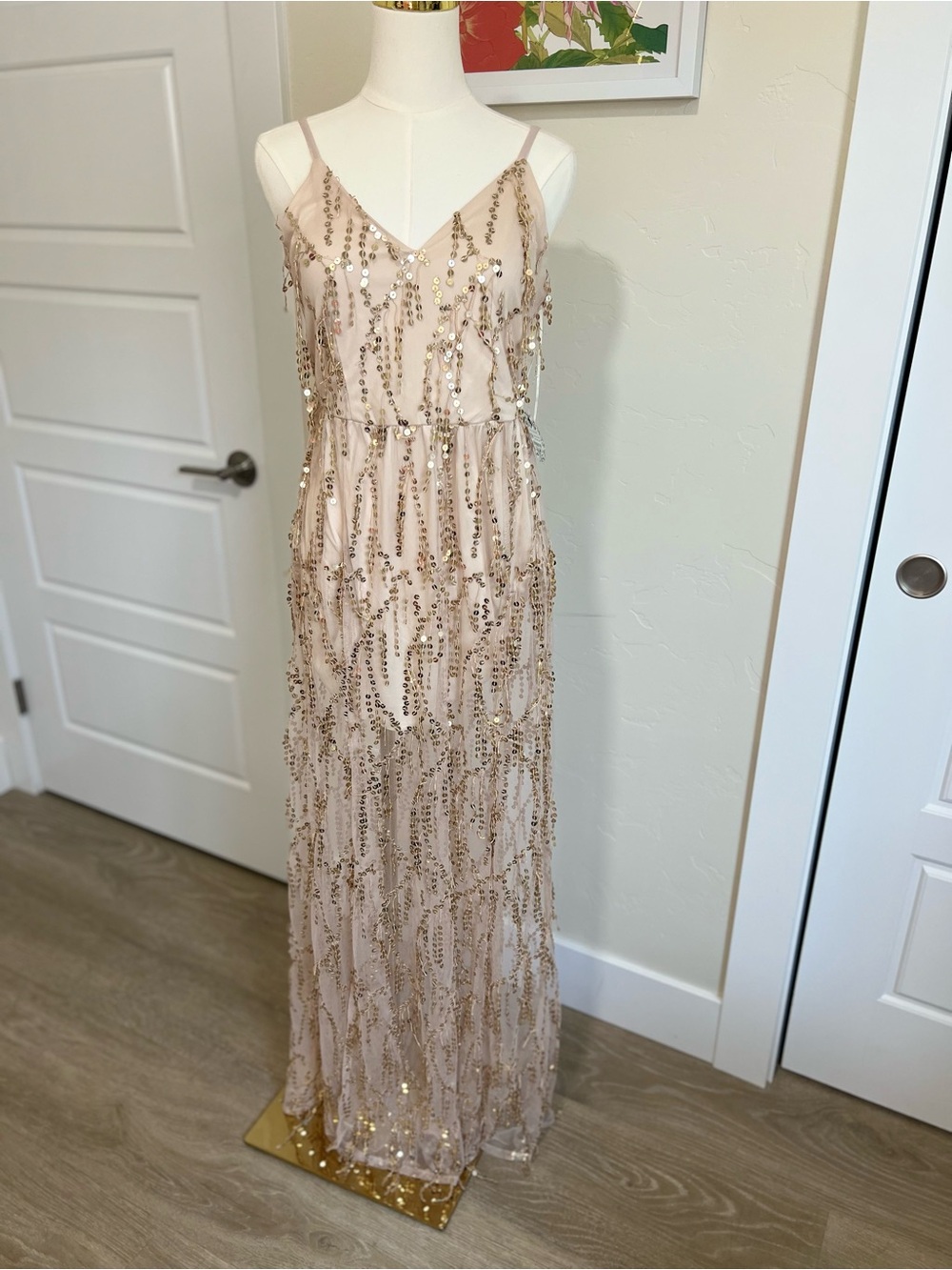 Sleeveless Blush Sequin Evening Dress - Elegant Maxi Gown🌷